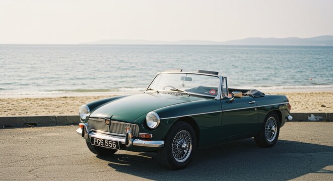 Classic convertible car parked on a beach