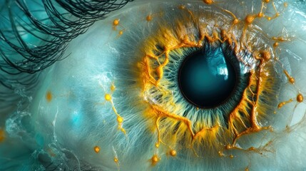 Macro eye, vibrant colors, intricate detail