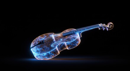 Celestial Cello: Abstract Energy Music Instrument; Glowing Blue and Orange Cello 3D Render