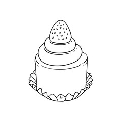 Hand-drawn illustration of a strawberry cake in a linear minimalist style