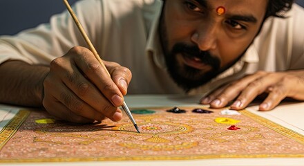 Close-up of artist painting intricate design