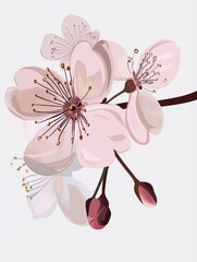 Free hand drawn cherry blossom white background