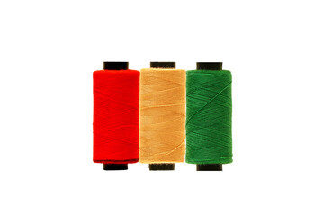 Thread spools background. Various colors sewing kit. Collection of threads. Vibrant vivid colors....