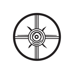 Obraz premium Black concentric circle with four equidistant lines and sharp points radiates strength, set transparently