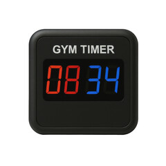 Digital gym timer with red and blue display on transparent background