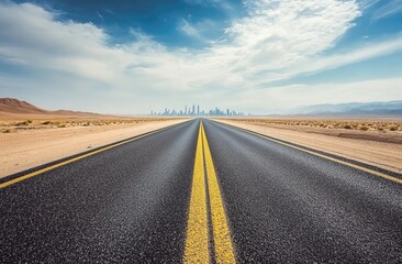 Naklejka premium Empty highway stretches to distant city