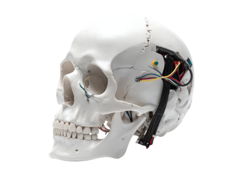 Detailed 3D Model Of Human Skull With Electronic Components