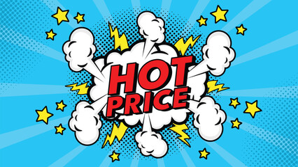 Fototapeta premium Comic speech bubble with text hot price!, colorful halftone vintage pop art background design