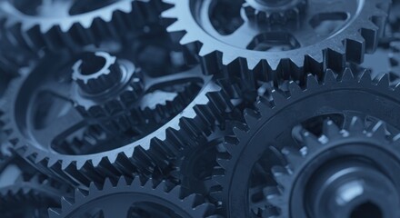 Interlocking gears representing mechanical processes and precision, with metallic texture