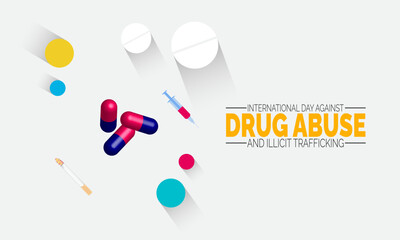 June 26 International Day Against Drug Abuse.   Illicit Trafficking – Anti-Drug Poster, Campaign  Banner, Awareness Card, Social Media Post & Background Vector Design Inspiration