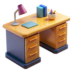 Modern Cartoon Desk with Lamp and Drawers