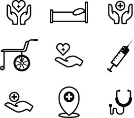 outline medical icon set with cross symbol, icon illustration design