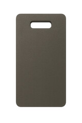 Dark brown rectangular cutting board with cutout on transparent background