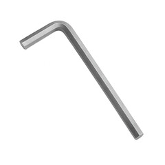 Single metallic L-shaped hex key with transparent background