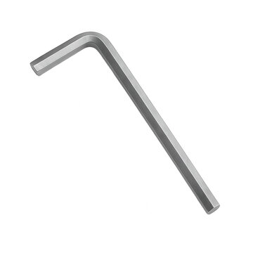Single metallic L-shaped hex key with transparent background