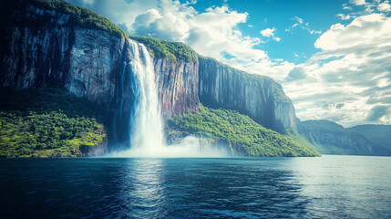 Underwater waterfall plunging into the abyss, a surreal force of nature in the deep blue ocean