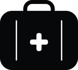 Obraz premium simple medical bag illustration with cross symbol, healthcare or medical black and white icon design