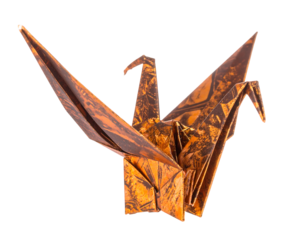 Ornate Origami Crane With Brown And Orange Patterns