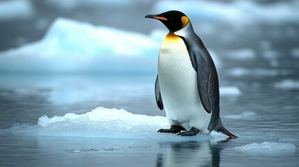 Fototapeta premium Majestic penguin on icy terrain
