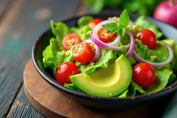 Creamy avocado salad with cherry tomatoes & red onion, instafood, red onion, eat