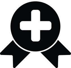 badge illustration with cross symbol, healthcare or medical black and white icon design