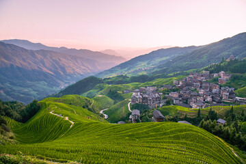 Longji Rice terraces on Yaoshan Mountain in Guangxi, China