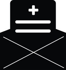 simple medical mail illustration with cross symbol, healthcare or medical black and white icon design