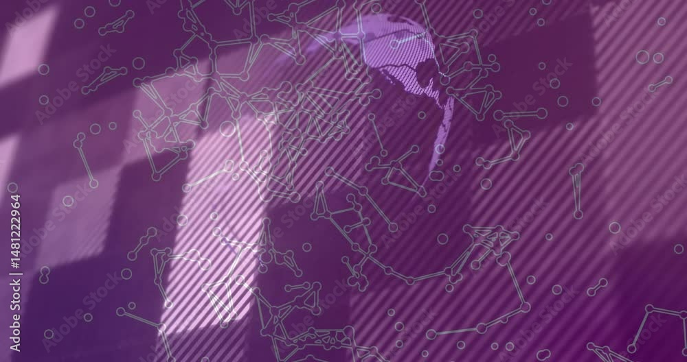 Poster abstract network pattern being visualized in sci-fi interface, with diagonal light stripe overlays