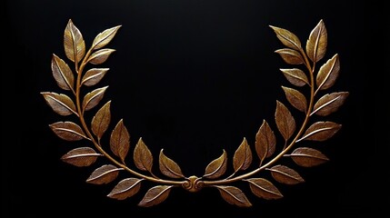 Golden laurel wreath with detailed leaves displayed against a black background symbolizing honor and victory