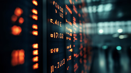 Fototapeta premium Stock Market Display with Bright Orange Data and Financial Indicators