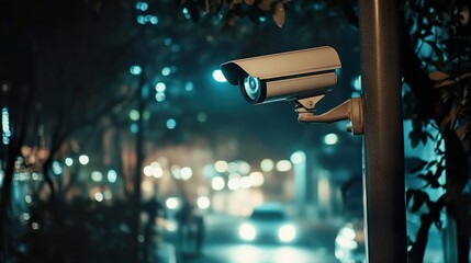 HD Security Camera Footage of night street activity