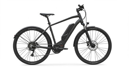 Fototapeta premium Modern black electric bicycle isolated on white background promoting sustainable transportation