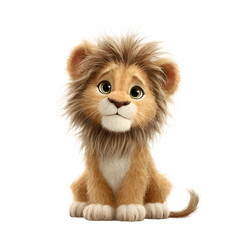 Obraz premium Adorable lion cub with a soft mane, big expressive eyes, and fluffy paws sits looking sweetly at the viewer.