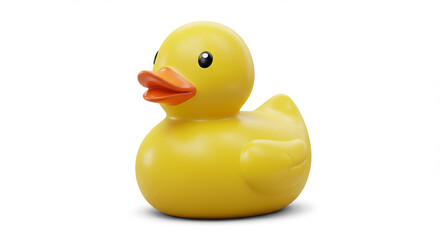 Yellow rubber duck floating on white background