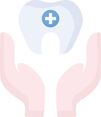 colorful two hand holding tooth illustration with cross symbol, healthcare icon design