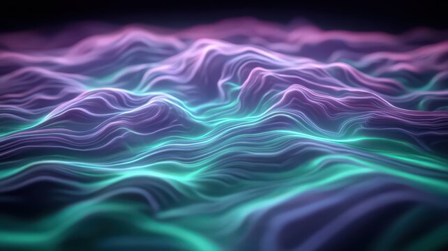 Abstract Futuristic Circuit Board with Glowing Neon Green and Purple Waves