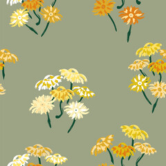 Obraz premium Chamomiles hand drawn seamless pattern. Sketch style. Perfect for textiles, wallpaper, stationery, and nature-inspired projects.