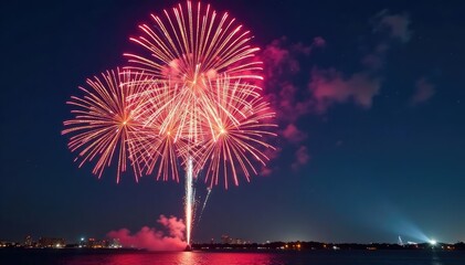Vibrant fireworks burst into colorful flames against a night sky , beauty, festive