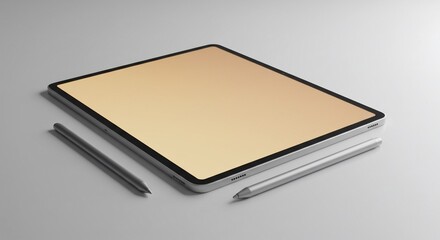 Tablet mockup digital device touchscreen stylus pen gadget technology modern design electronic display blank screen