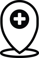 location with cross symbol illustration, healthcare or medical outline icon design