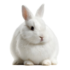 Obraz premium Fluffy white bunny with alert expression against a dark background. Small, curious, and very cute.