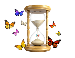Colorful Butterflies Surround Hourglass