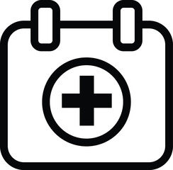 calendar with cross symbol illustration, healthcare or medical outline icon design