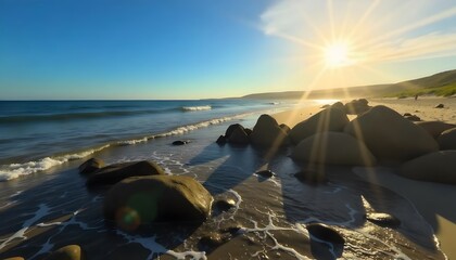 Coastal Serenity Sunlight on South Australian Beach Boulders and Turquoise Waters