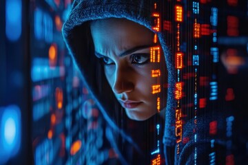 Hacker in Dark Room Attempting to Breach Cybersecurity Systems with Advanced Technology