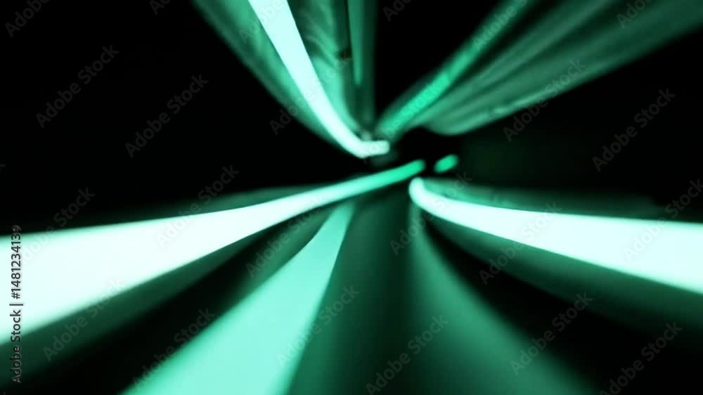 Poster abstract green light trails flowing through dark space, dynamic video effect