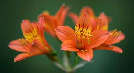 Obraz premium Detailed close-up showcasing vibrant orange alstroemeria flowers in full bloom