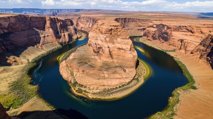 Aerial View of a Dramatic Horseshoe Bend River in a Desert Canyon