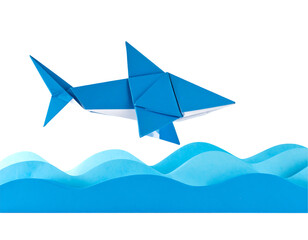 Origami Shark Leaping Over Blue Waves