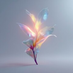 Obraz premium A futuristic digital illustration of a young plant seeking sunlight, radiating warmth and soft energy, transparent PNG